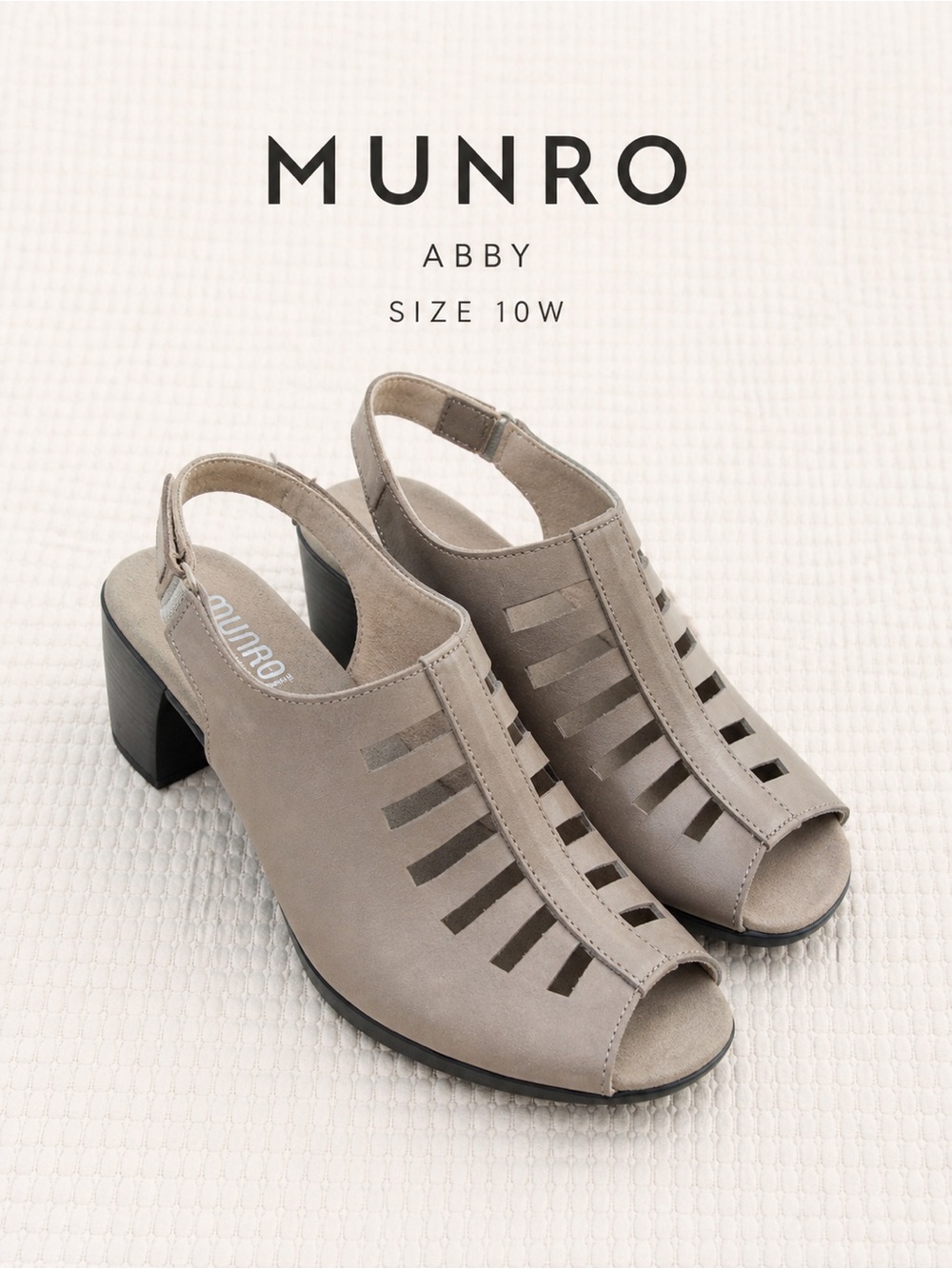 Munro Abby Cutout Leather Slingback Heel Taupe Size 10W Comfort